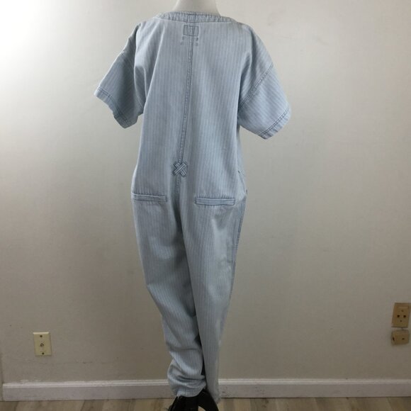 Frank and Oak Atelier Striped Bleached Chambray Denim Jumpsuit l - Picture 5 of 9